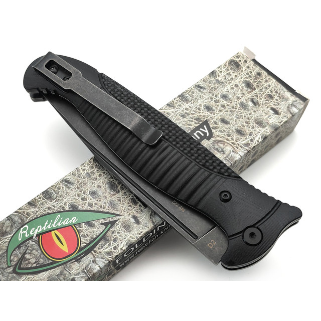 Reptilian складной нож Финка-02 сталь D2 блэквош, рукоять G10 black