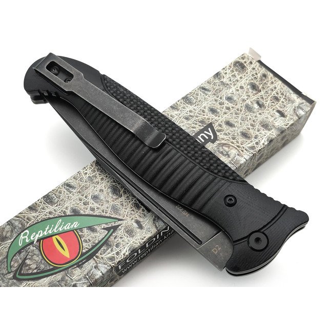 Reptilian складной нож Финка-02 сталь D2 блэквош, рукоять G10 black