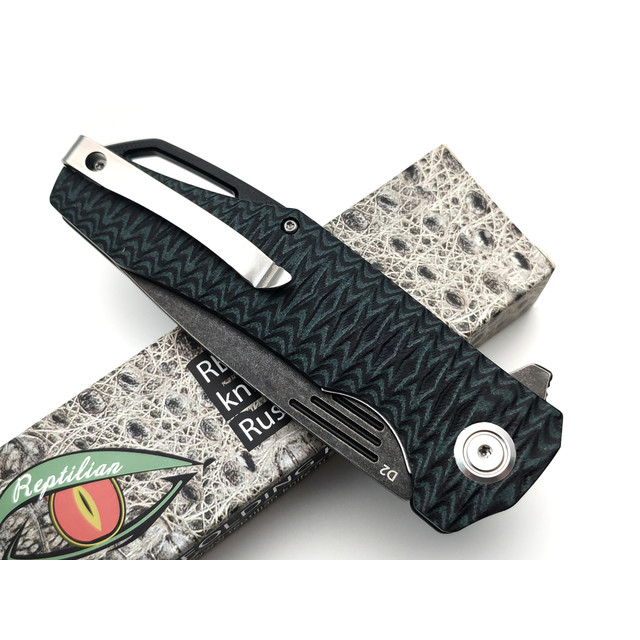 Reptilian складной нож Скутум-06 сталь D2 satin & блэквош, рукоять G10 black & grey