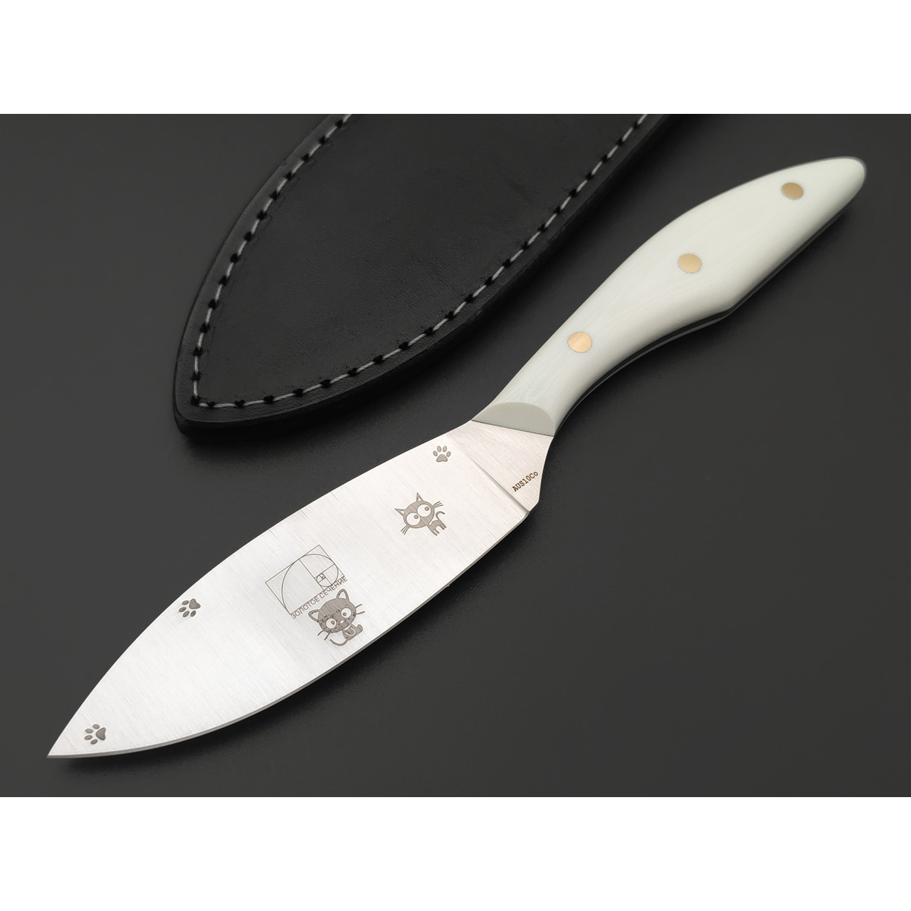 Золотое Сечение нож Загадочная Лагерта - Котики сталь Aus-10Co satin, рукоять G10 white, латунь