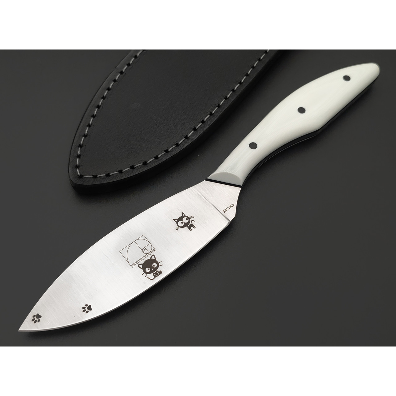 Золотое Сечение нож Загадочная Лагерта - Котики сталь Aus-10Co satin, рукоять G10 white & black