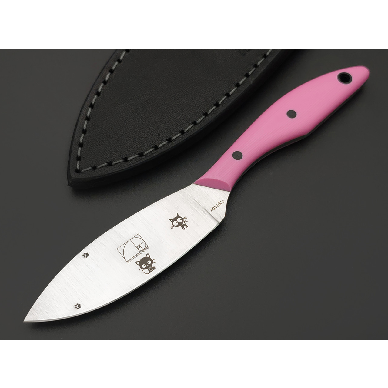 Золотое Сечение нож Канадский MINI - Котики сталь Aus-10Co satin, рукоять G10 pink