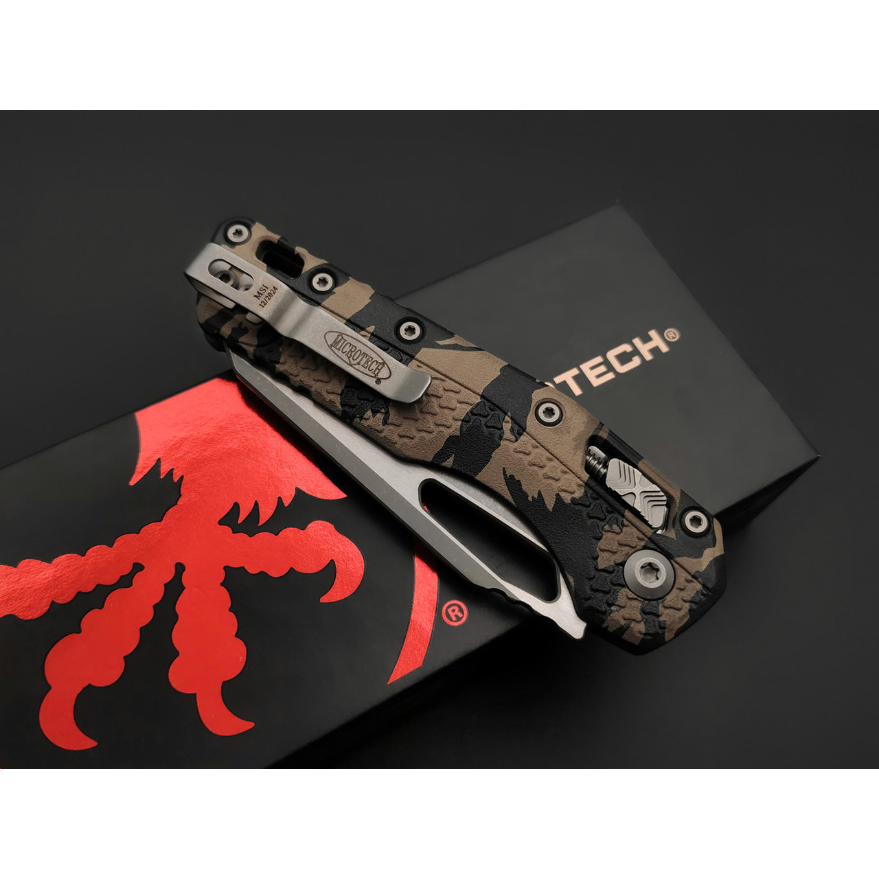 Нож Microtech MSI Ram-Lok 210T-10APPMTRC сталь M390MK apocalyptic стоунвош, рукоять Polymer tiger camo
