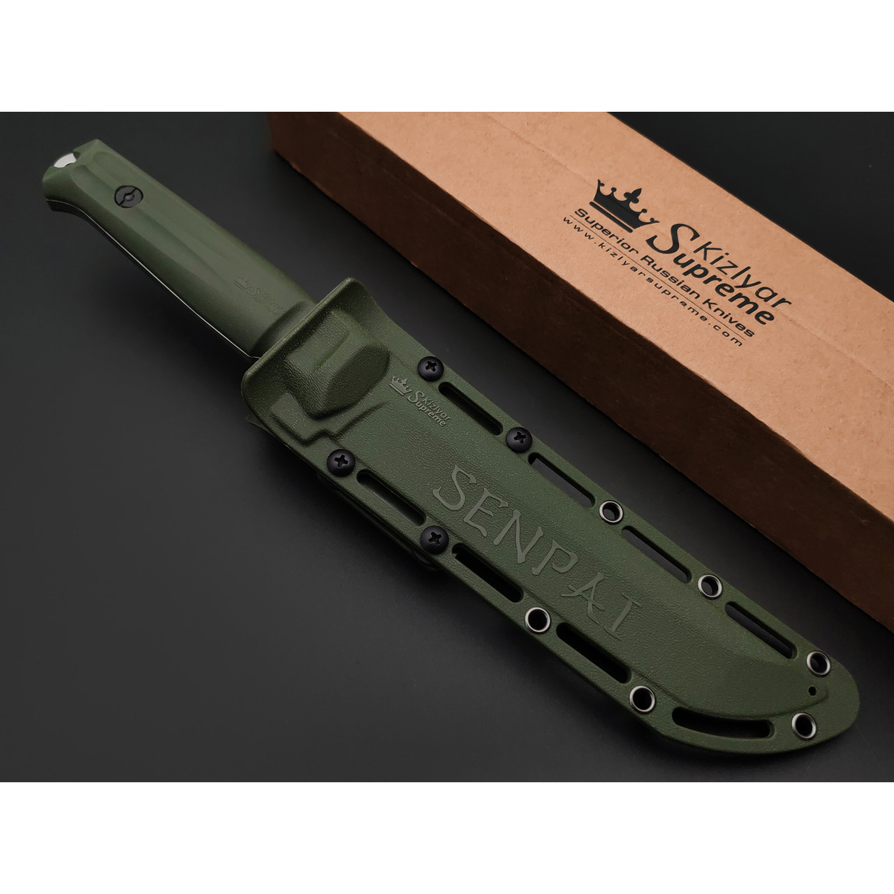 Kizlyar Supreme тактический нож Senpai сталь Aus-8 стоунвош, рукоять Kraton olive, ножны Polyamide