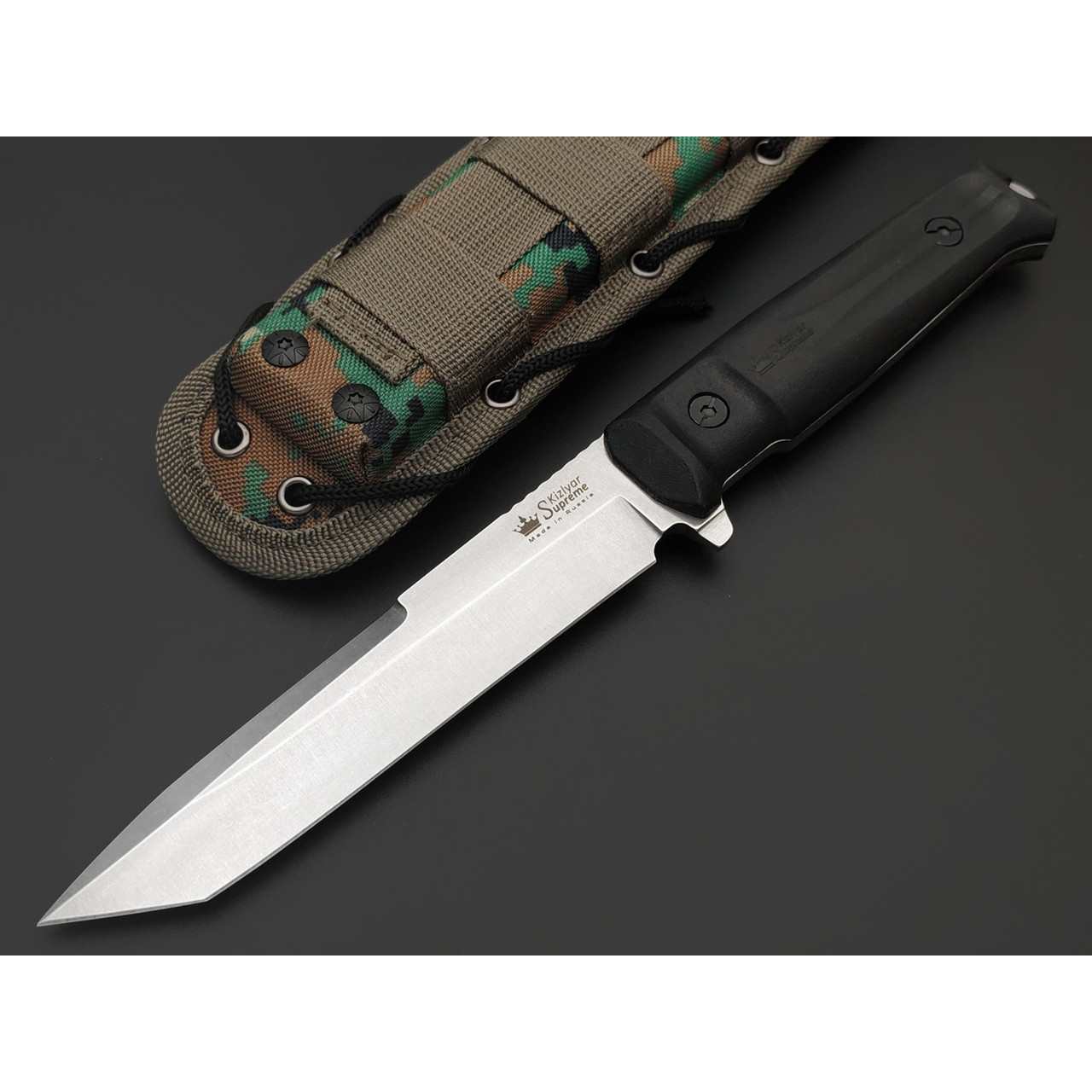 Kizlyar Supreme тактический нож Aggressor сталь Aus-8 стоунвош, рукоять Kraton black, ножны Molle camo