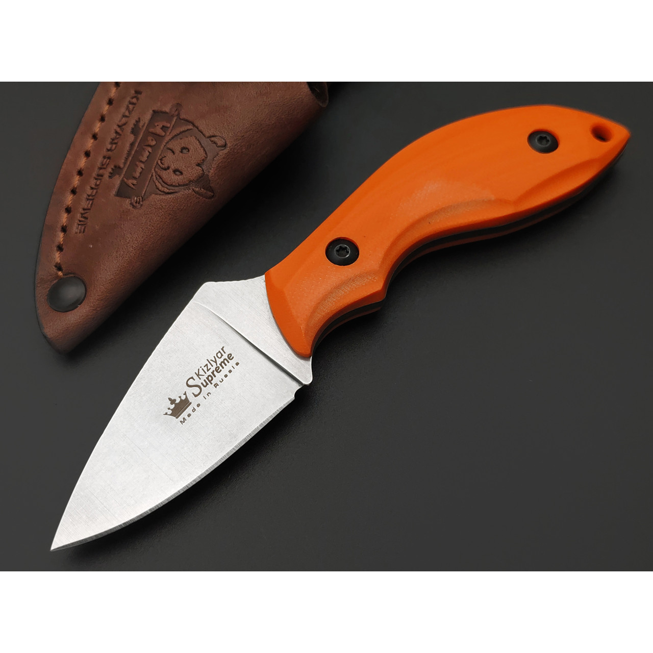 Kizlyar Supreme туристический нож Hammy сталь Niolox стоунвош, рукоять G10 orange, ножны Кожа