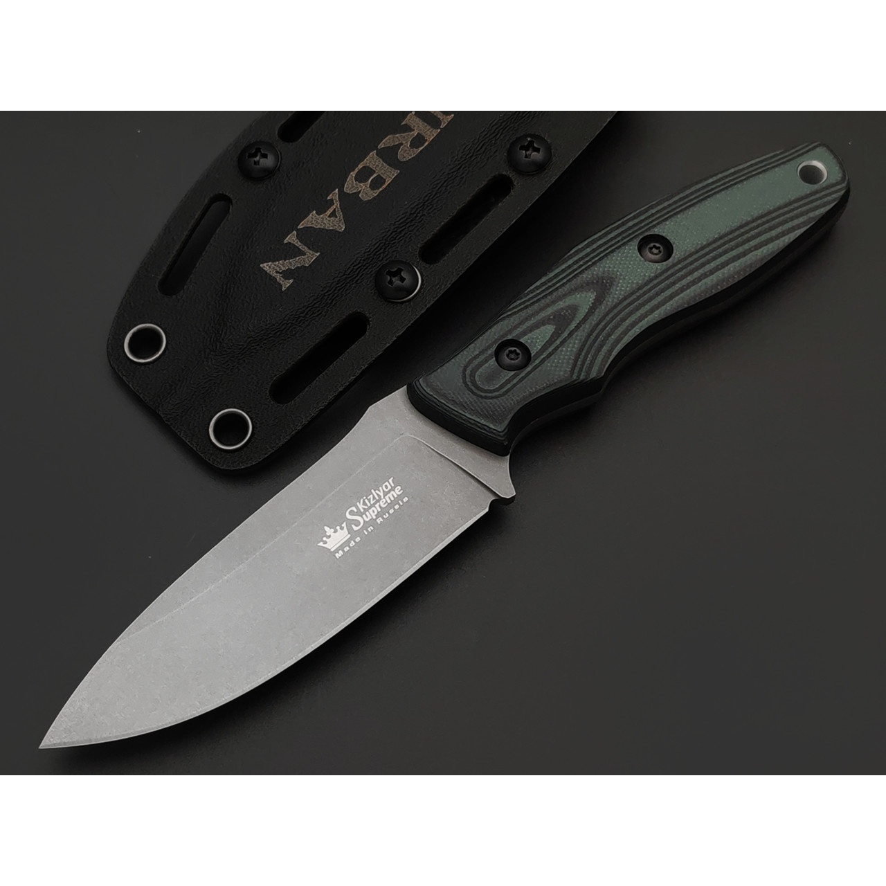 Kizlyar Supreme туристический нож Urban сталь D2 TacWash, рукоять G10 black & green, ножны Kydex