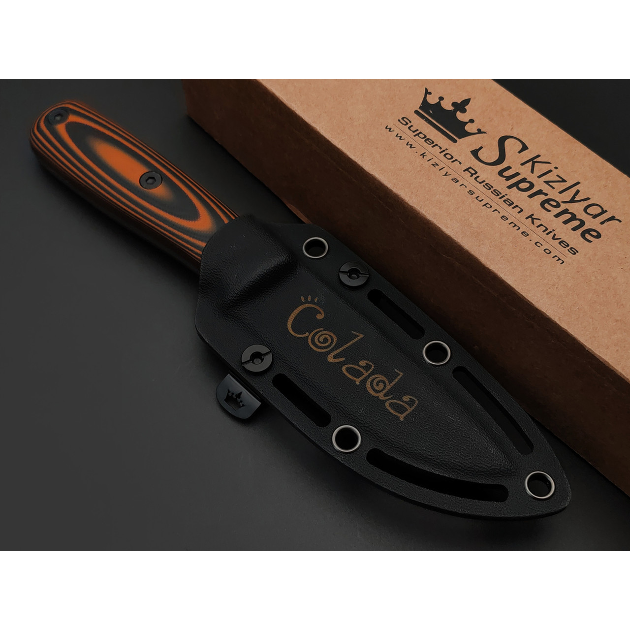 Kizlyar Supreme туристический нож Colada сталь Elmax satin, рукоять G10 black & orange, ножны Kydex