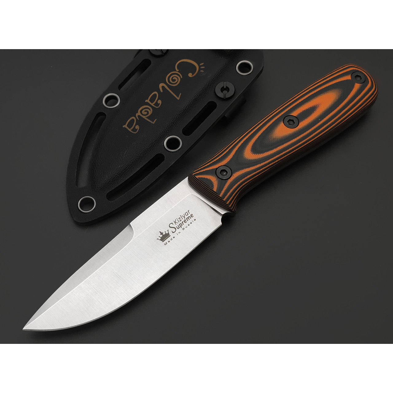 Kizlyar Supreme туристический нож Colada сталь Elmax satin, рукоять G10 black & orange, ножны Kydex