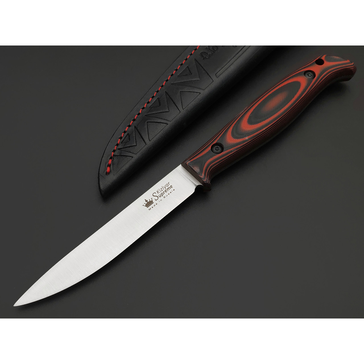 Kizlyar Supreme туристический нож Companero сталь Aus-10Co satin, спуски конвекс, рукоять G10 black & red