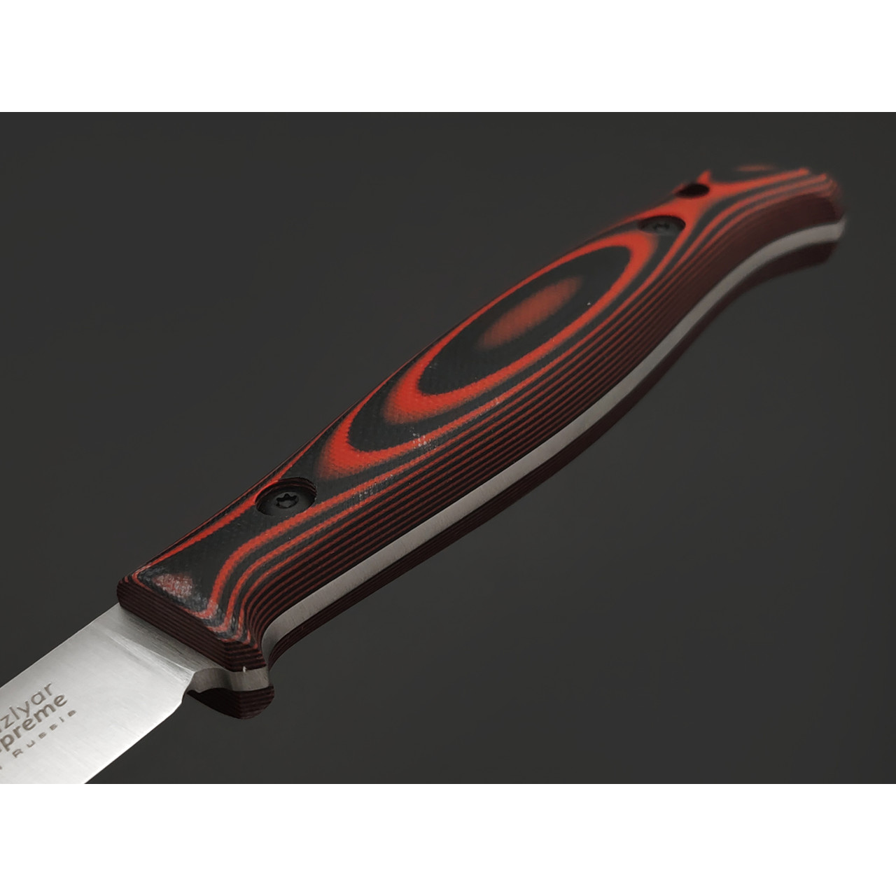 Kizlyar Supreme туристический нож Companero сталь Aus-10Co satin, спуски конвекс, рукоять G10 black & red