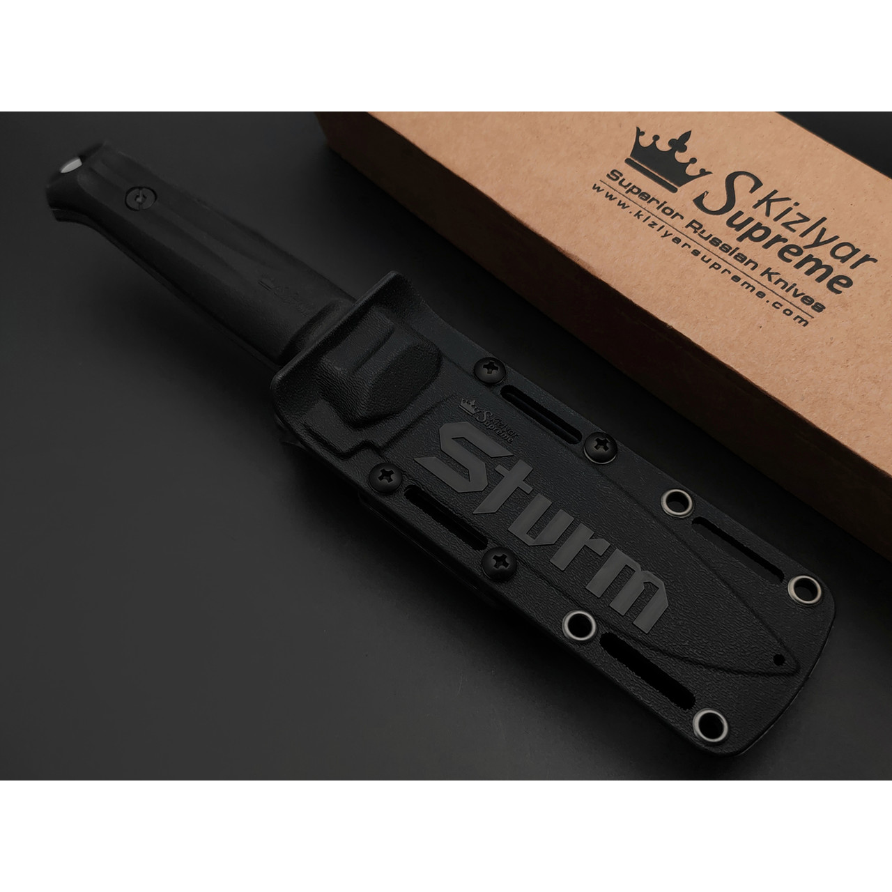 Kizlyar Supreme тактический нож Sturm сталь Aus-8 стоунвош, рукоять Kraton black, ножны Polyamide