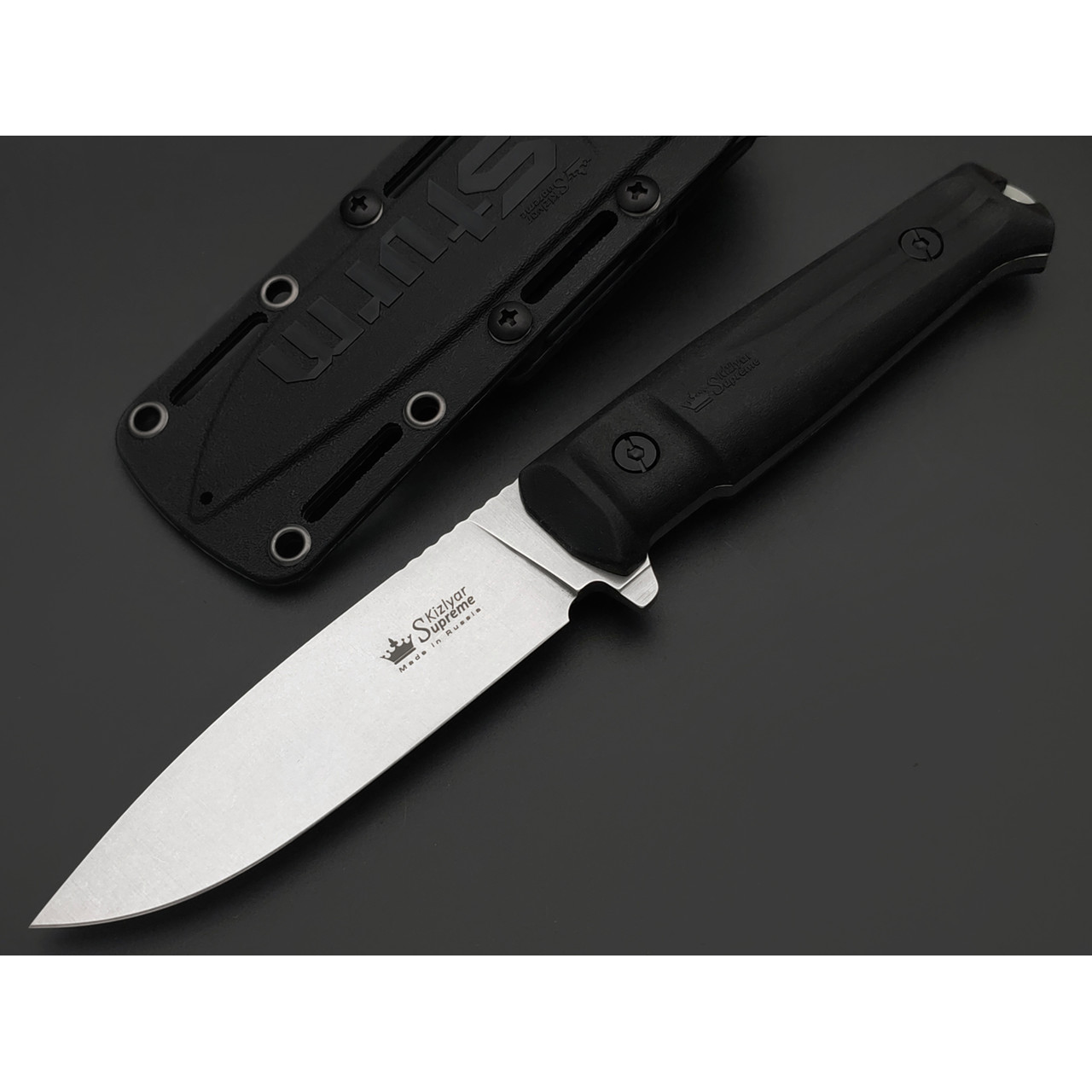 Kizlyar Supreme тактический нож Sturm сталь Aus-8 стоунвош, рукоять Kraton black, ножны Polyamide