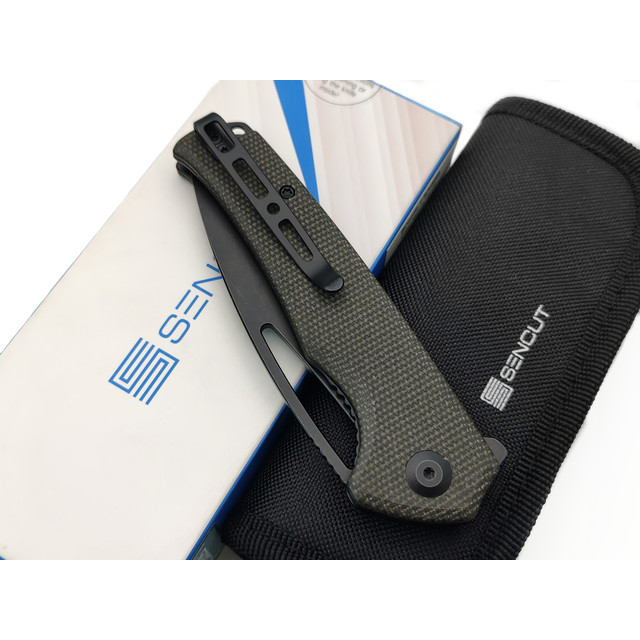 Sencut нож складной Mims S21013-3 сталь 9Cr18MoV блэквош, рукоять Micarta dark green canvas