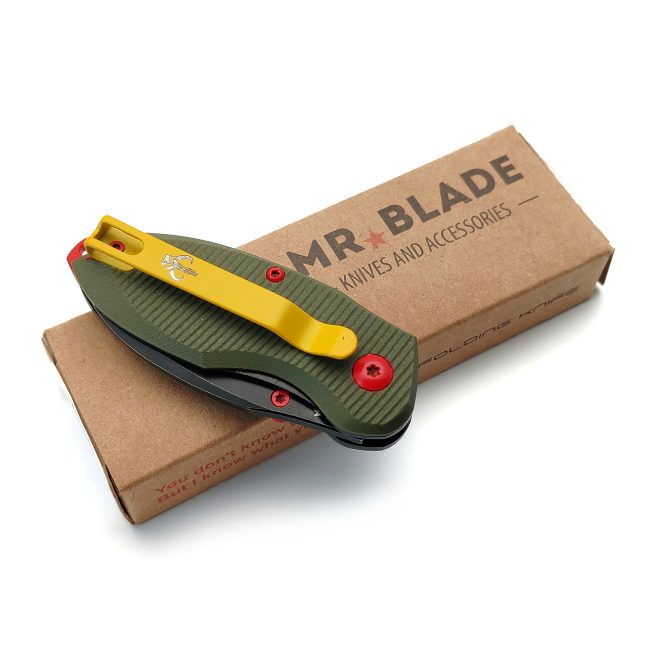 Mr.Blade складной нож Rexbo Gen.2 Mandalorian LE сталь D2 блэквош, рукоять G10 olive & red
