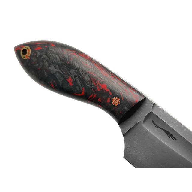Волчий Век нож МасичЬка Custom сталь PGK WA блэквош, рукоять Carbon fiber chaotic red