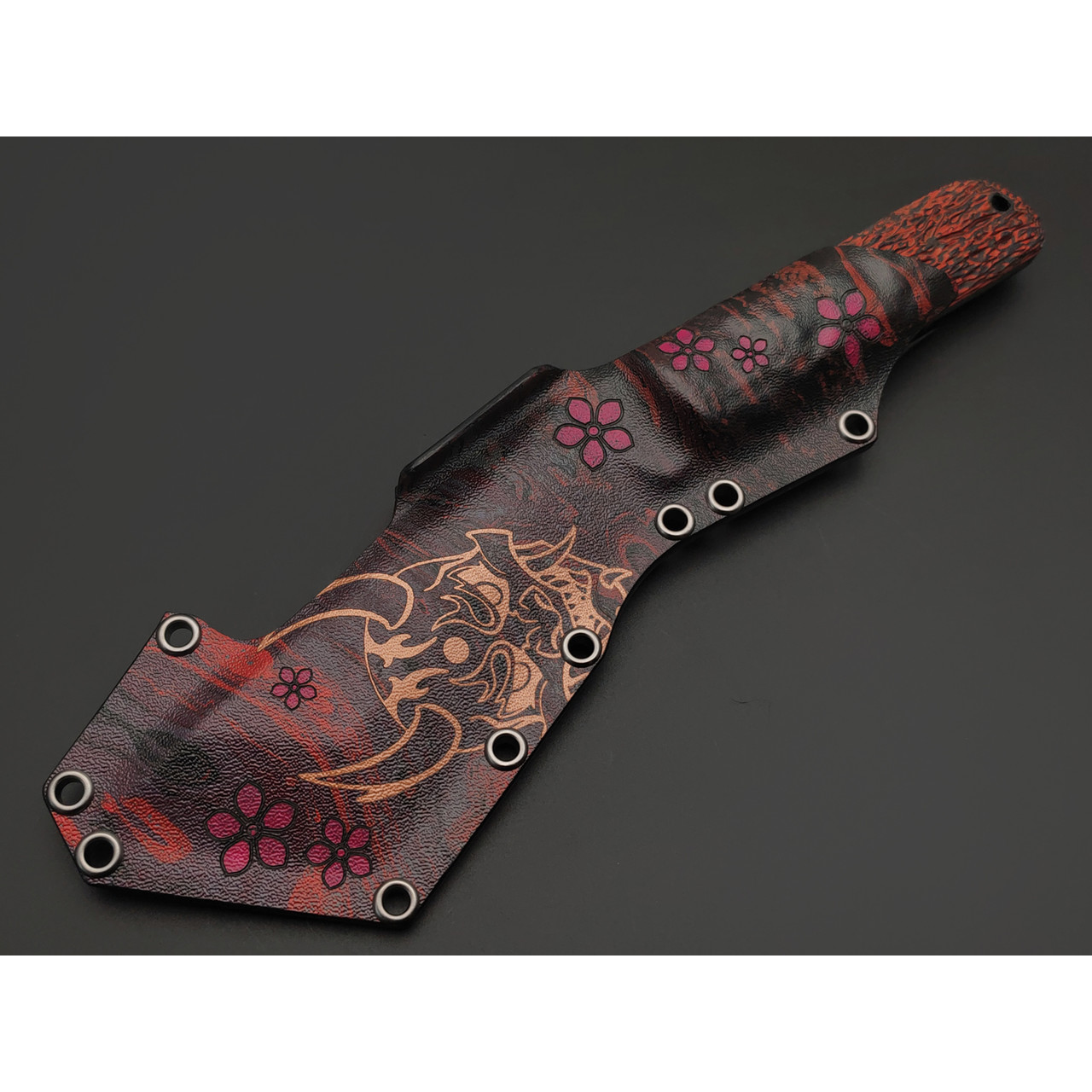 Волчий Век нож НДК Custom Oni Edition сталь N690 WA худ. травление, рукоять G10 black & red