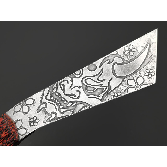 Волчий Век нож НДК Custom Oni Edition сталь N690 WA худ. травление, рукоять G10 black & red
