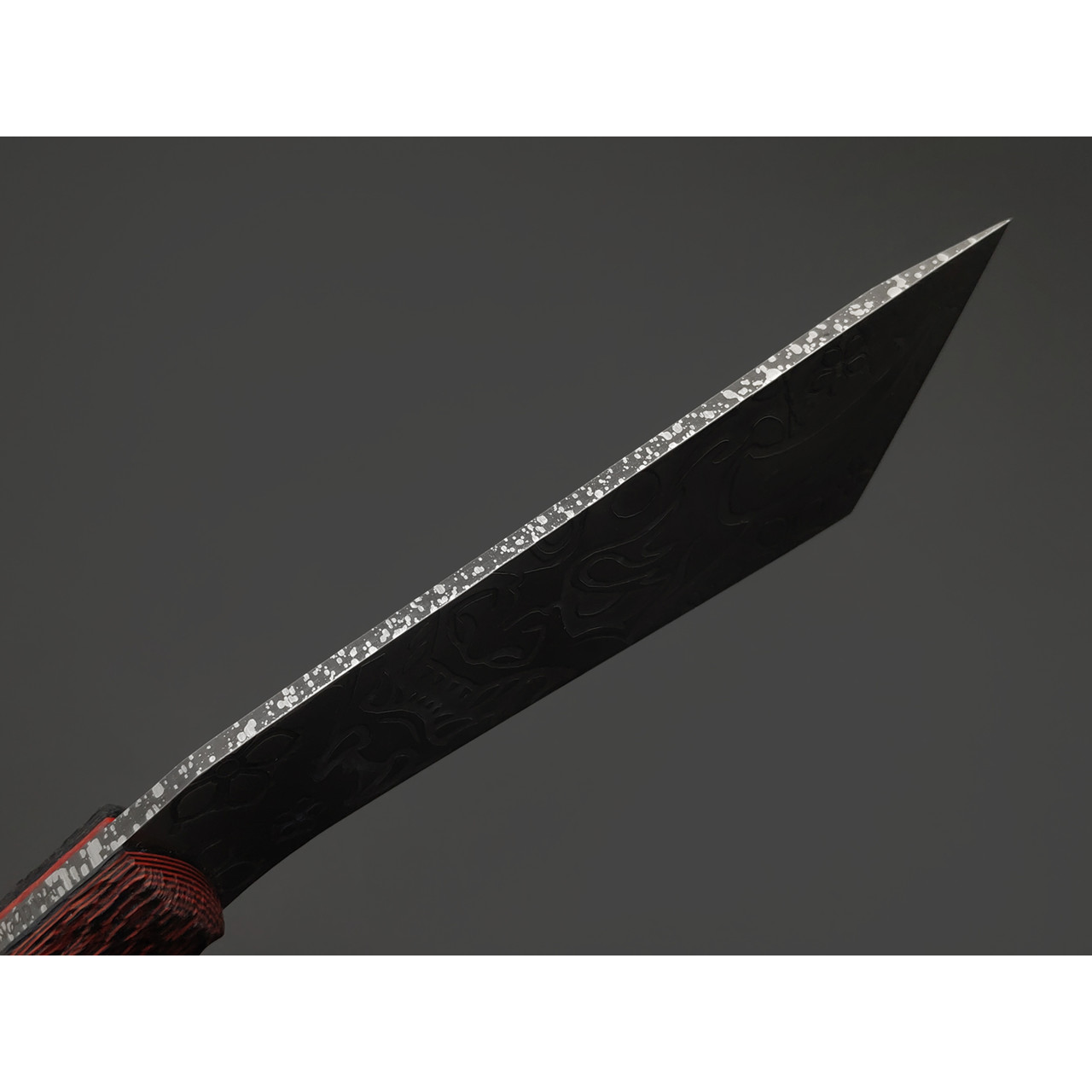 Волчий Век нож НДК Custom Oni Edition сталь N690 WA худ. травление, рукоять G10 black & red