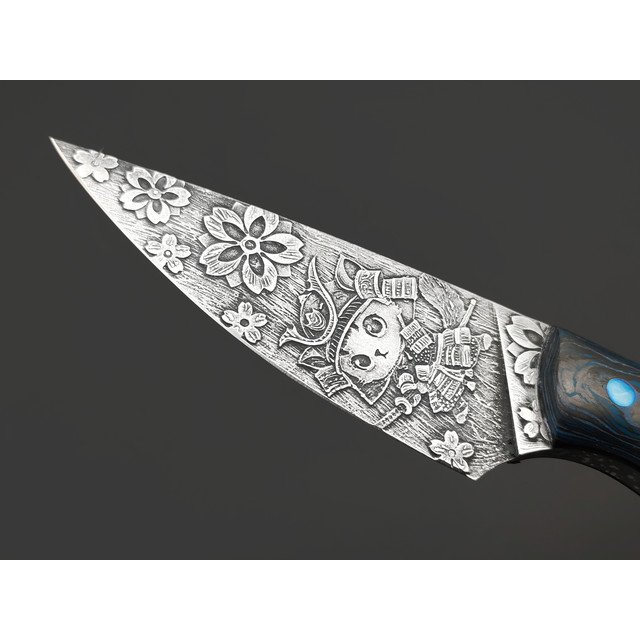 Волчий Век нож МасичЬка Custom Anime Girl & Samurai Cat сталь 95Х18 WA худ. травление, рукоять Carbon fiber multi, пин титан