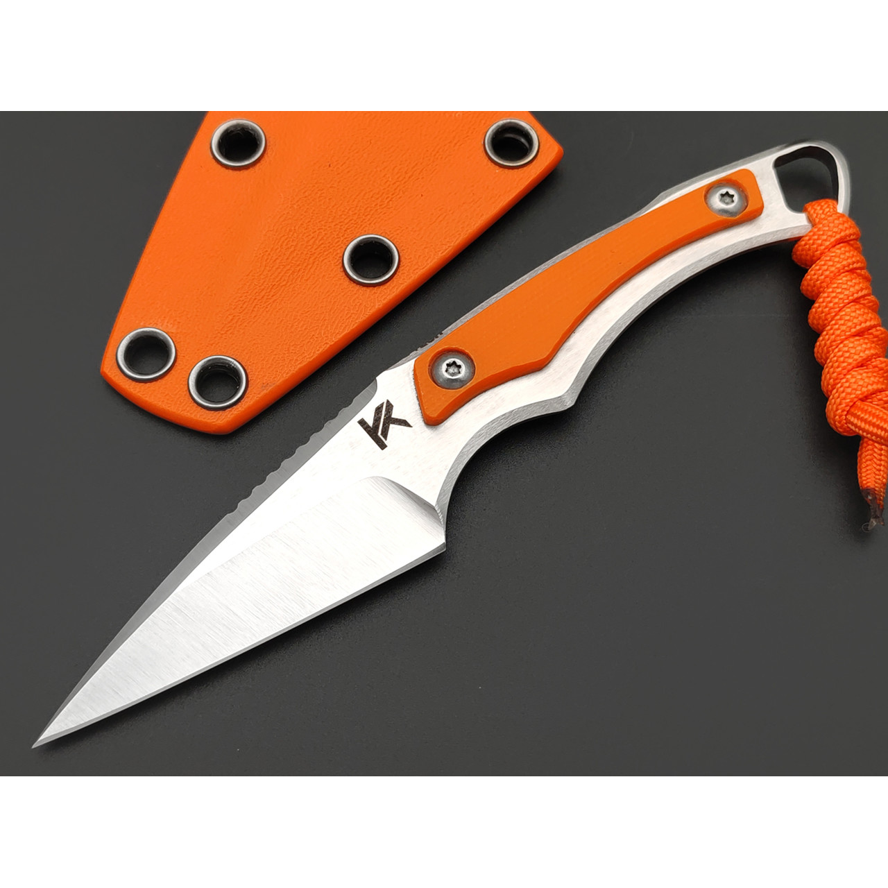 Knife Tech нож Гелион сталь K340 satin, рукоять сталь, G10 orange, kydex orange