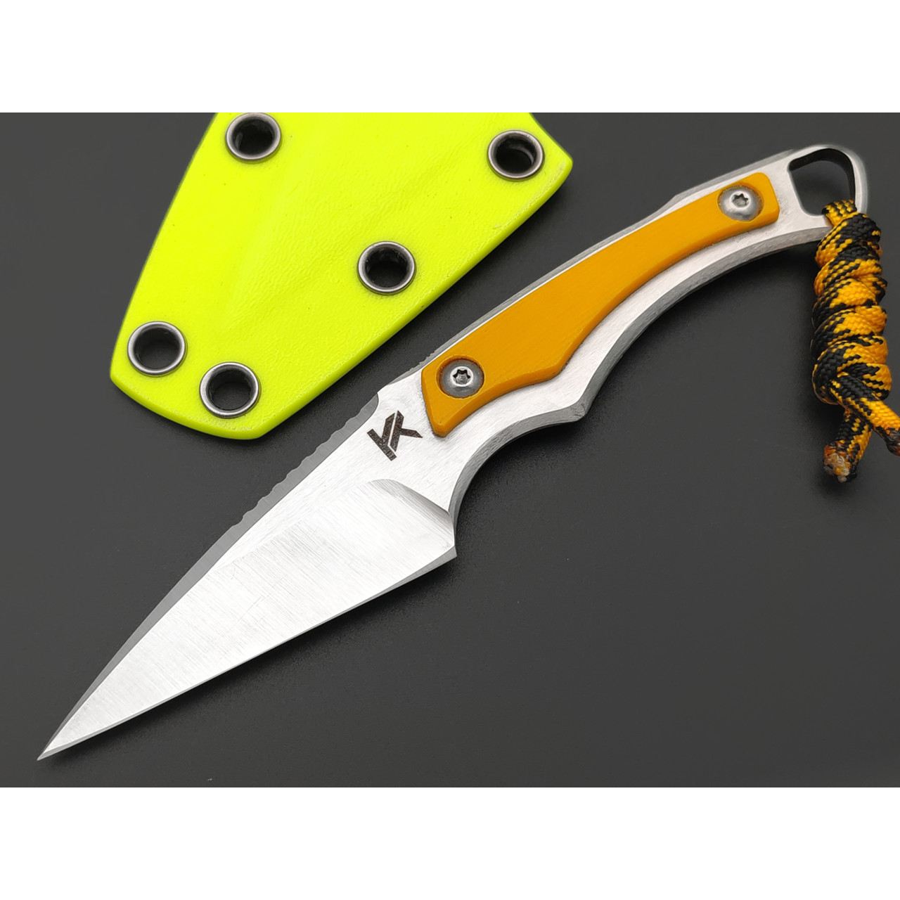 Knife Tech нож Гелион сталь K340 satin, рукоять сталь, G10 yellow, kydex neon yellow