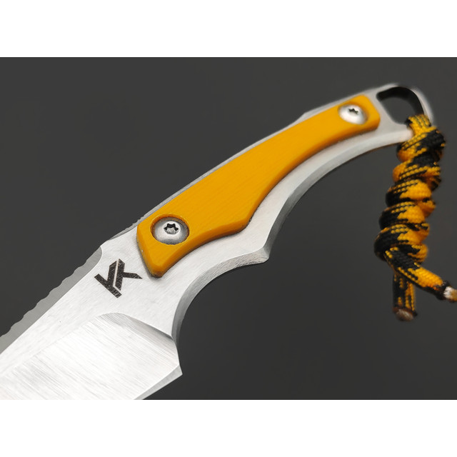 Knife Tech нож Гелион сталь K340 satin, рукоять сталь, G10 yellow, kydex neon yellow