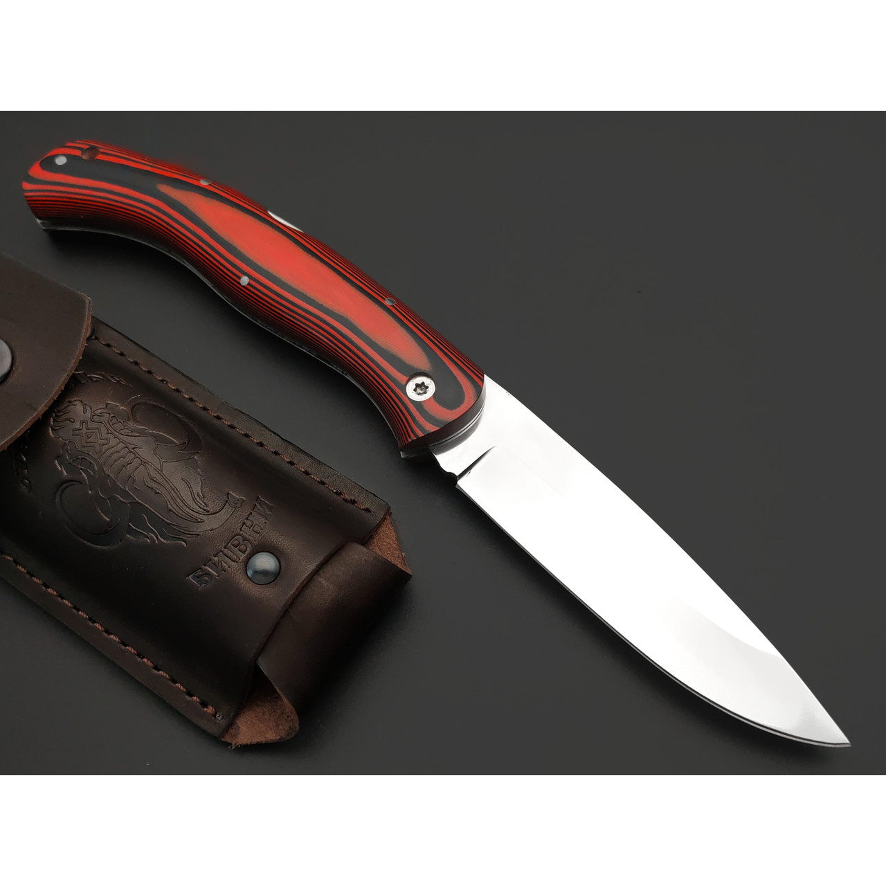 Стальные Бивни нож складной Сканди сталь Х12МФ, рукоять G10 black & red