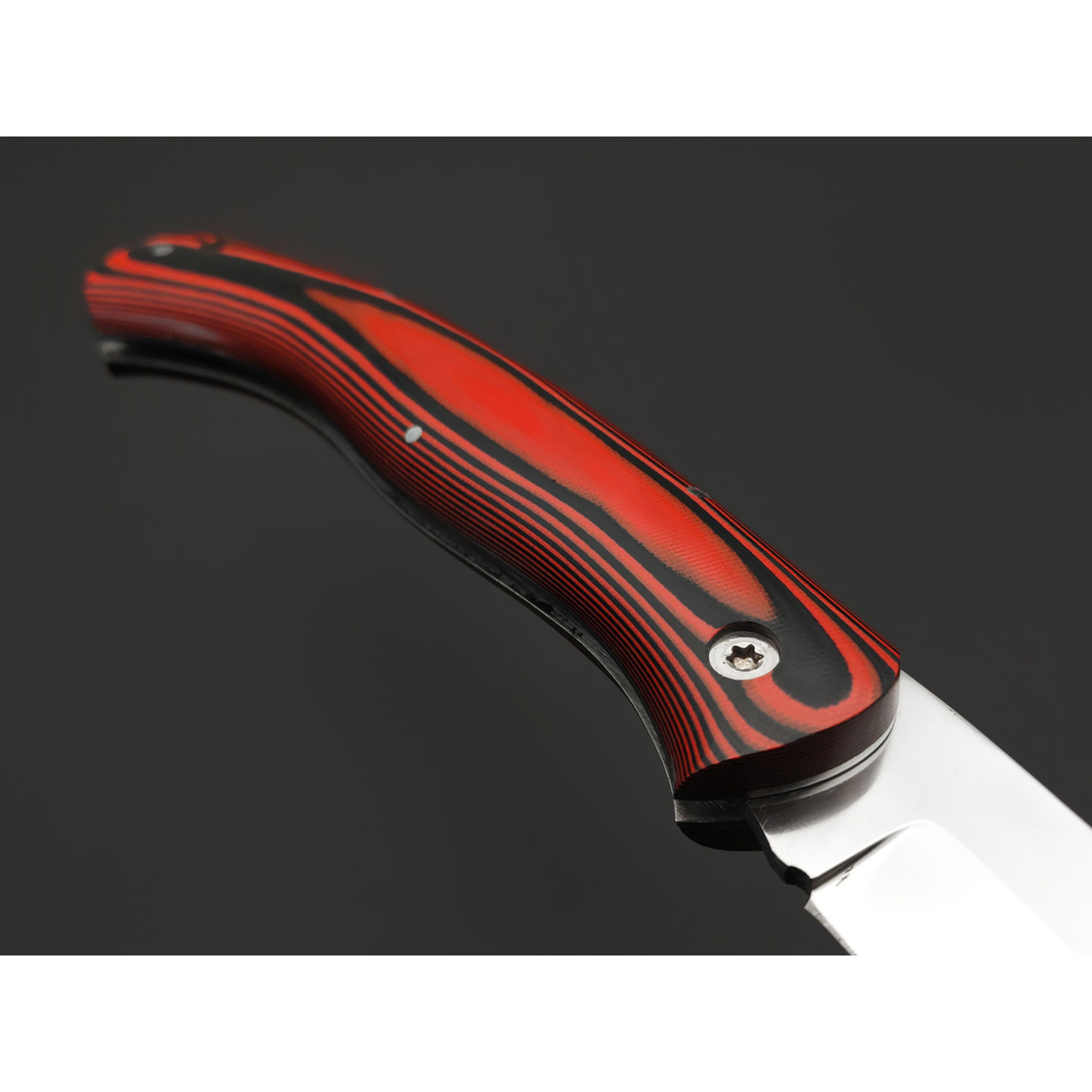 Стальные Бивни нож складной Сканди сталь Х12МФ, рукоять G10 black & red
