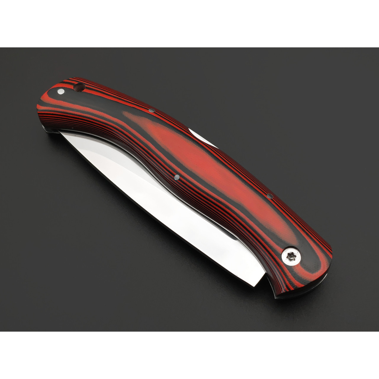 Стальные Бивни нож складной Сканди сталь Х12МФ, рукоять G10 black & red