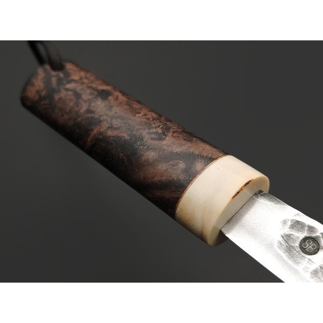 Балицкий Станислав нож Якут Шейный СБ08 сталь 95Х18, рукоять стаб. Кап клёна тёмный, рог лося