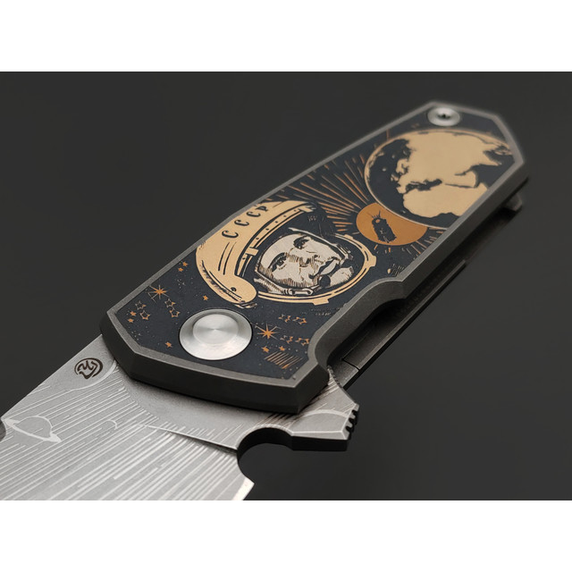 Ponomarev Forge Custom "Гагарин" нож Bulldog Мастерская Чебуркова сталь M390, рукоять Титан, лазерная гравировка