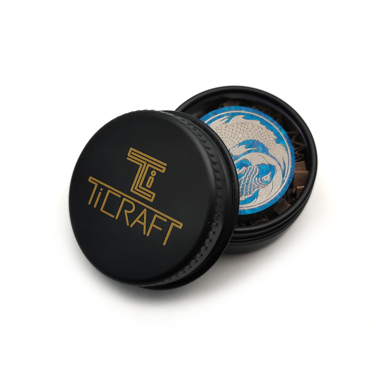 TiCRAFT темлячная бусина "Карпы Кои", Кристаллический титан синий, лазерная гравировка