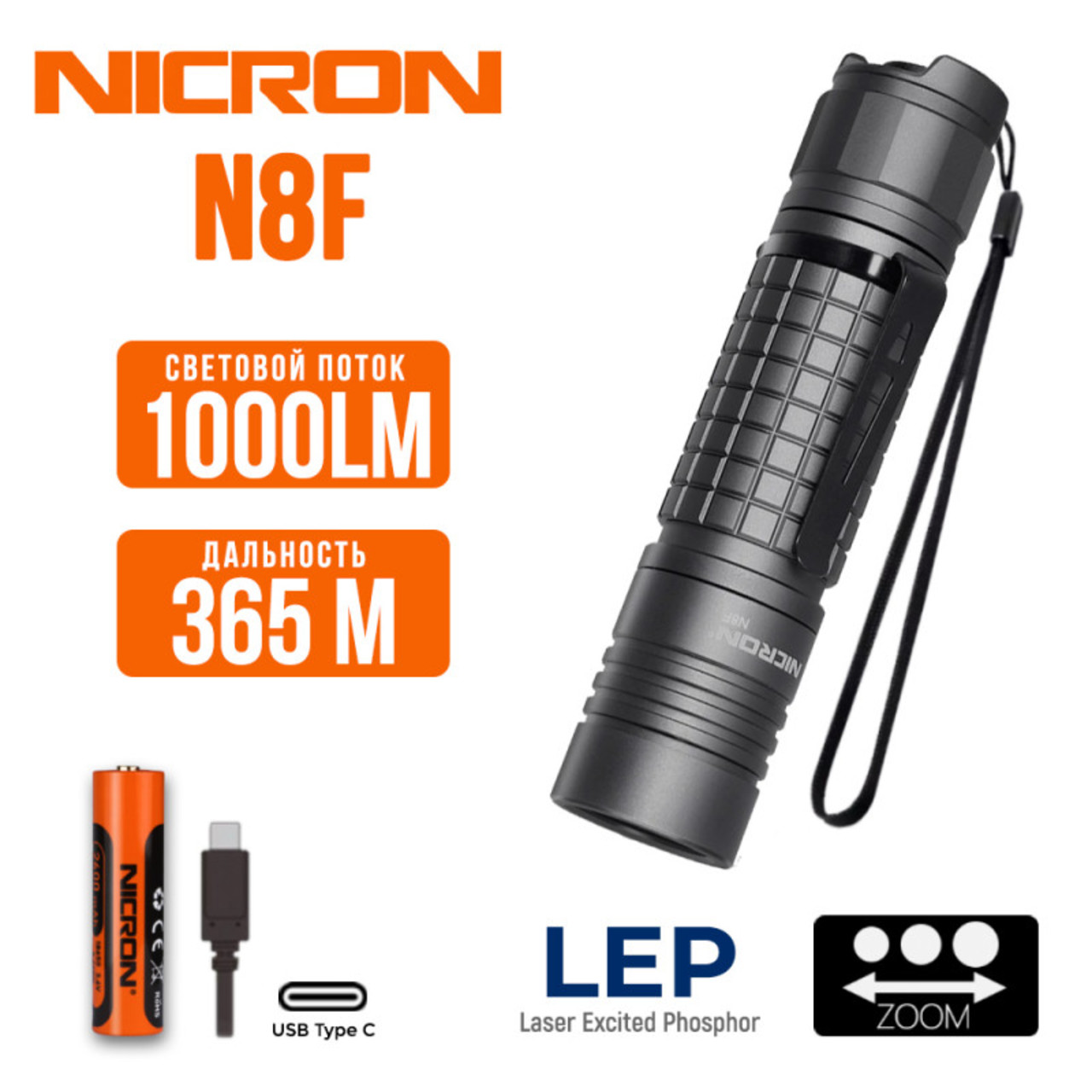 NICRON лазерный фонарик с Zoom N8F 1000LM IP65