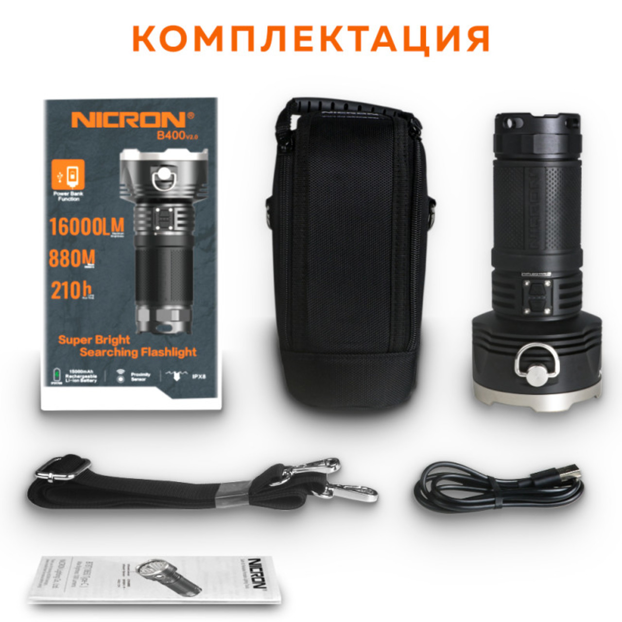 NICRON светодиодный тактический фонарь B400 16000LM IPX8