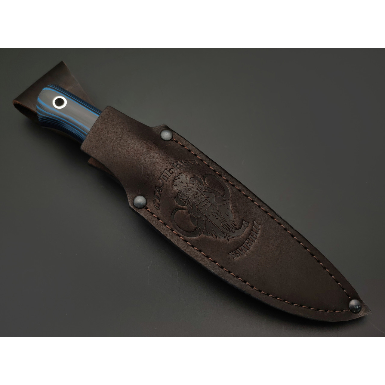 Стальные Бивни нож Сканди ЦМ сталь K110, рукоять G10 black & blue, отверстия