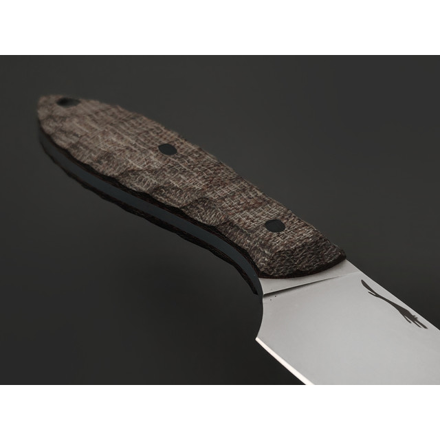 Волчий Век нож МасичЬка сталь N690 WA стоунвош, рукоять Micarta brown, пины карбон