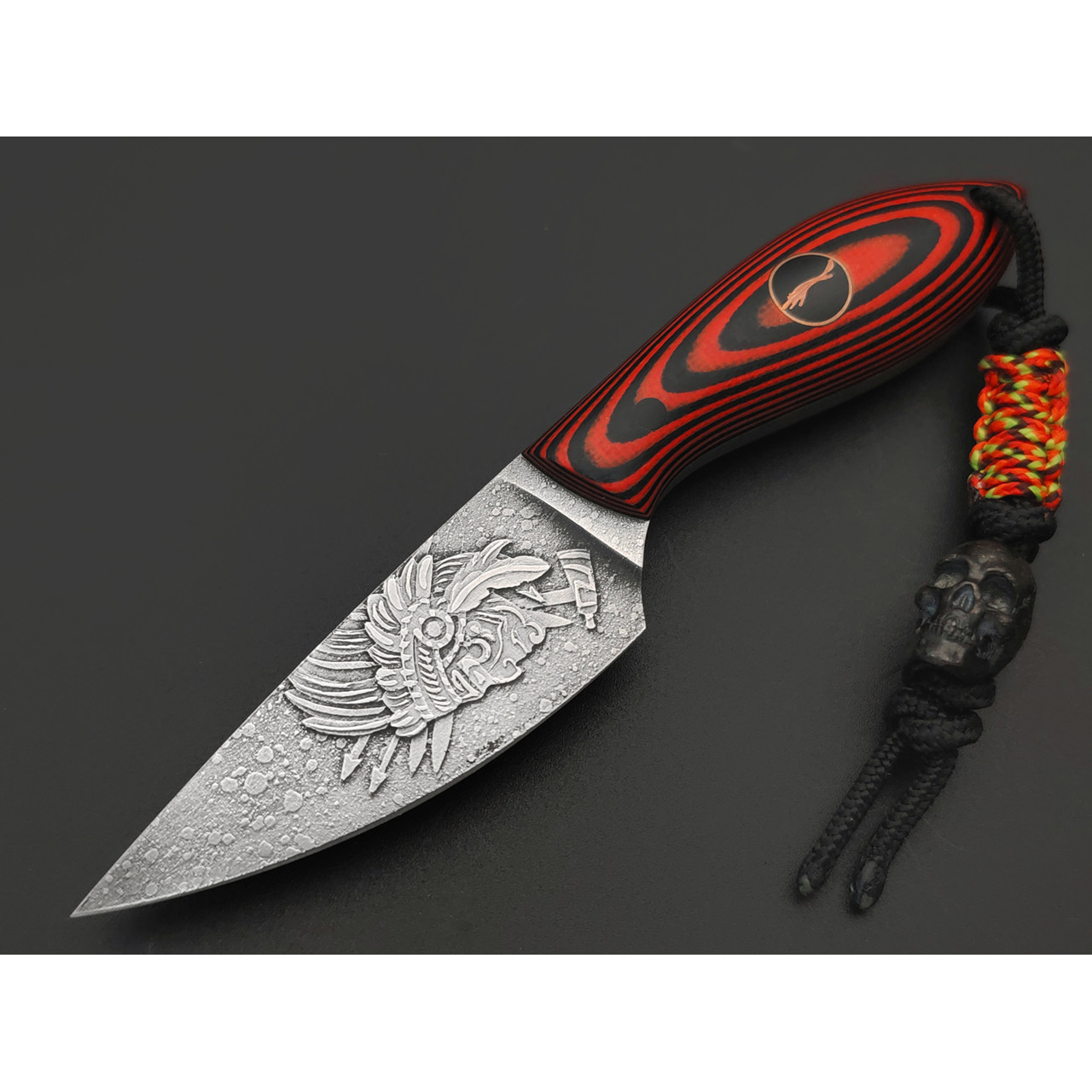 Волчий Век нож Микро МасичЬка Custom "Восставшая резервация" сталь N690 WA худ. травление, рукоять G10 black & red