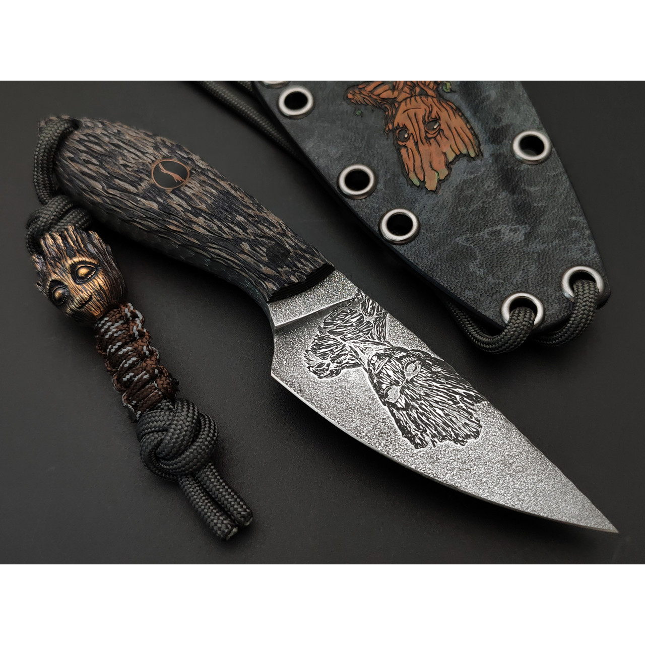 Волчий Век нож Мини МасичЬка Custom "Я есть Грут" сталь 95Х18 WA худ. травление, рукоять G10 black & tan с ручной гравировкой