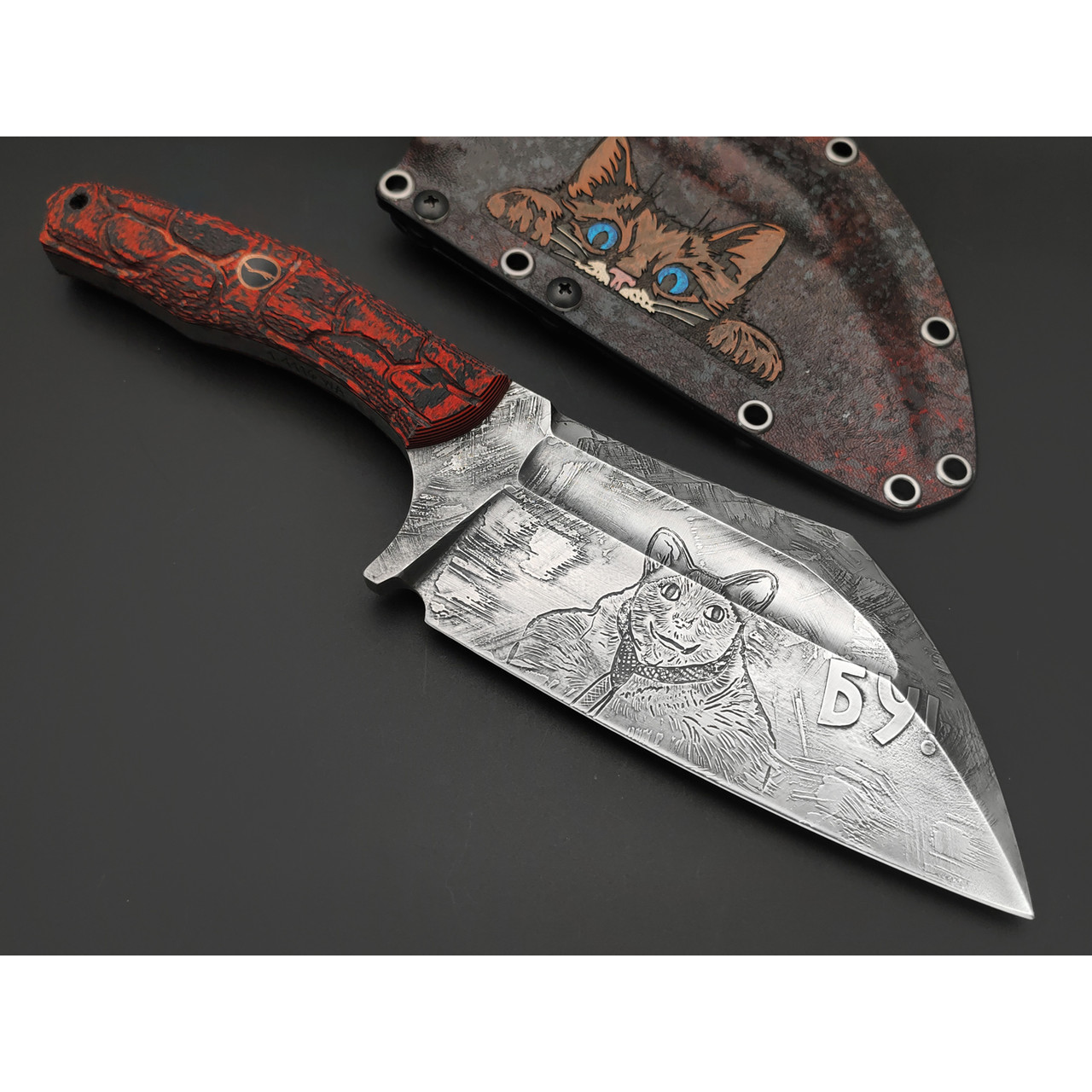 Волчий Век нож Mordor Custom "Бу!" Edition сталь 1.4116 WA худ. травление, рукоять G10 black & red