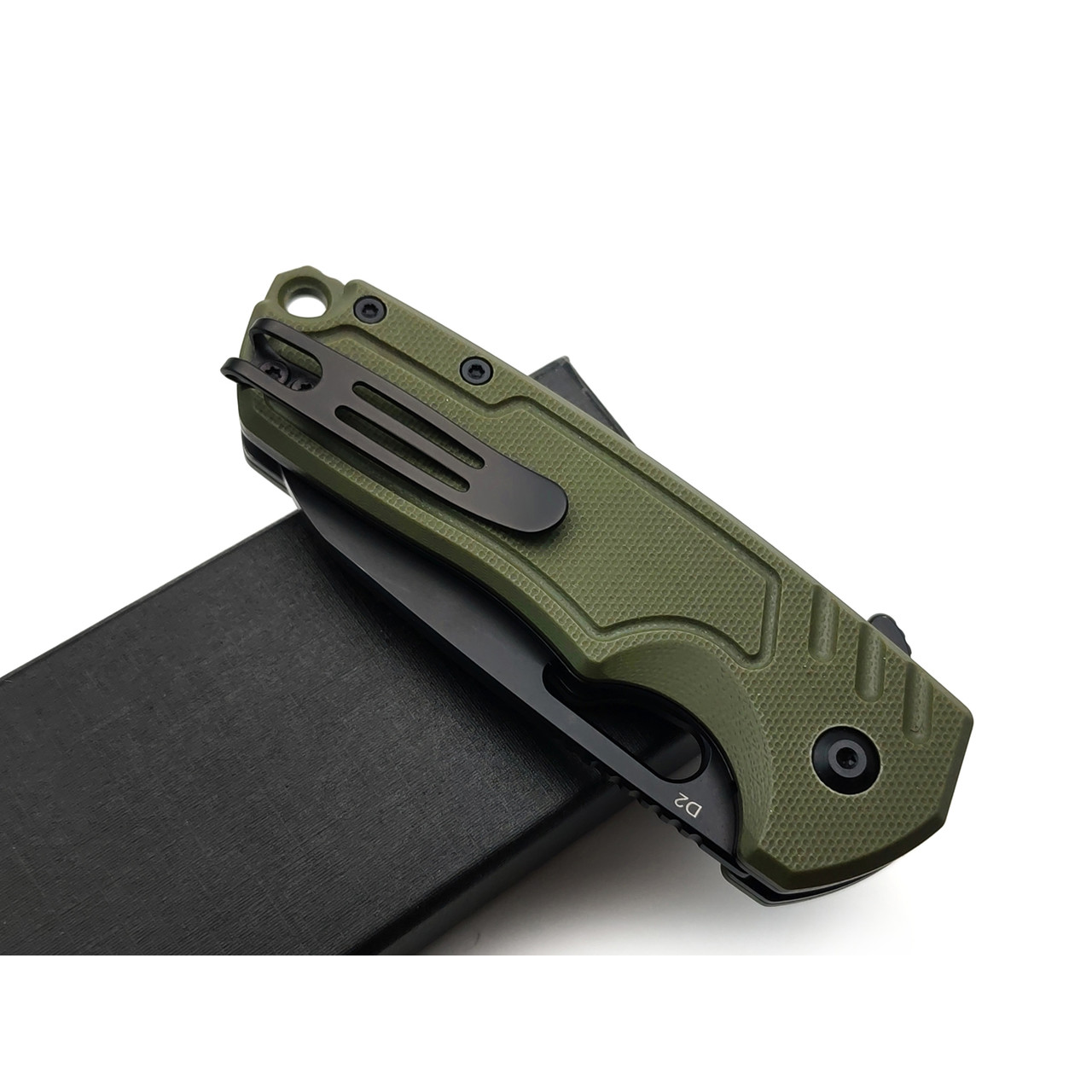 Remette нож складной RT-Seahorse сталь D2 titanium plating black, рукоять G10 olive