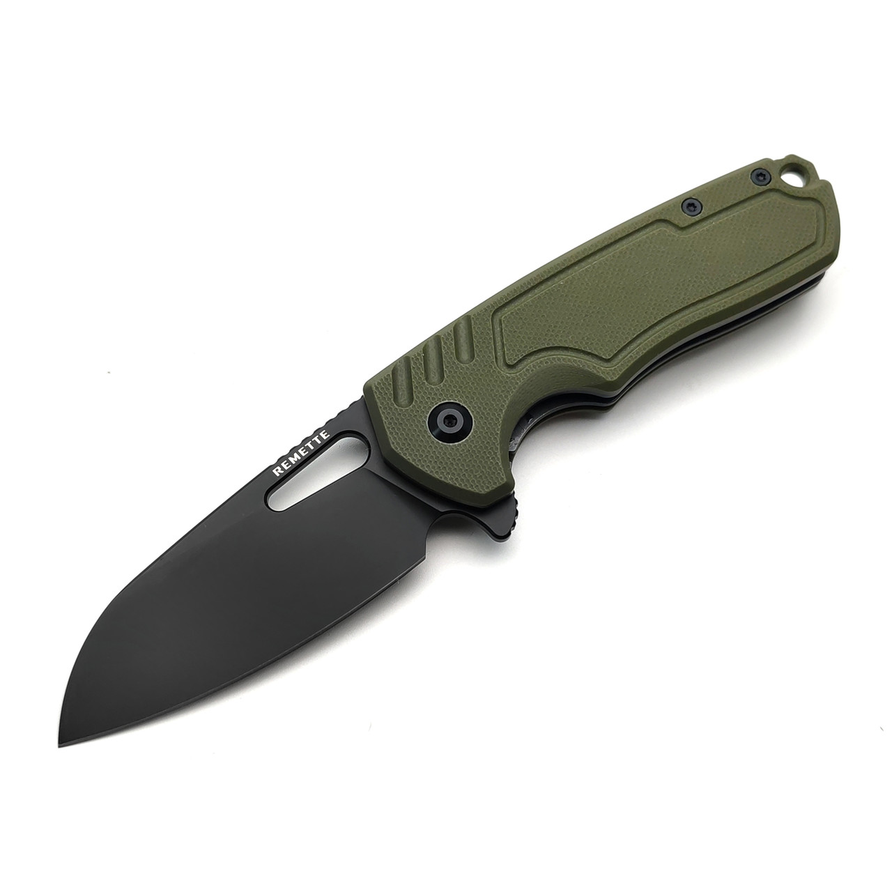Remette нож складной RT-Seahorse сталь D2 titanium plating black, рукоять G10 olive