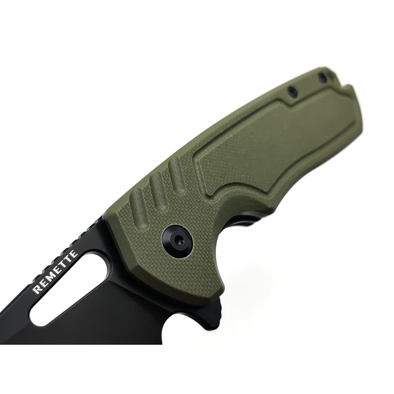 Remette нож складной RT-Seahorse сталь D2 titanium plating black, рукоять G10 olive