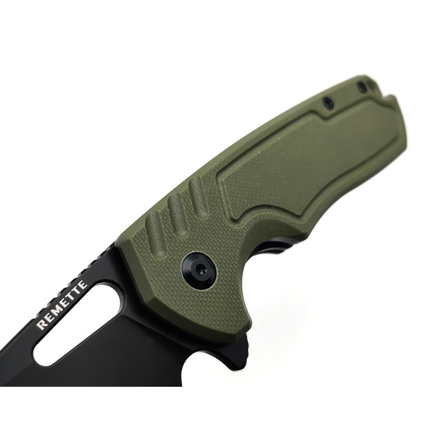 Remette нож складной RT-Seahorse сталь D2 titanium plating black, рукоять G10 olive
