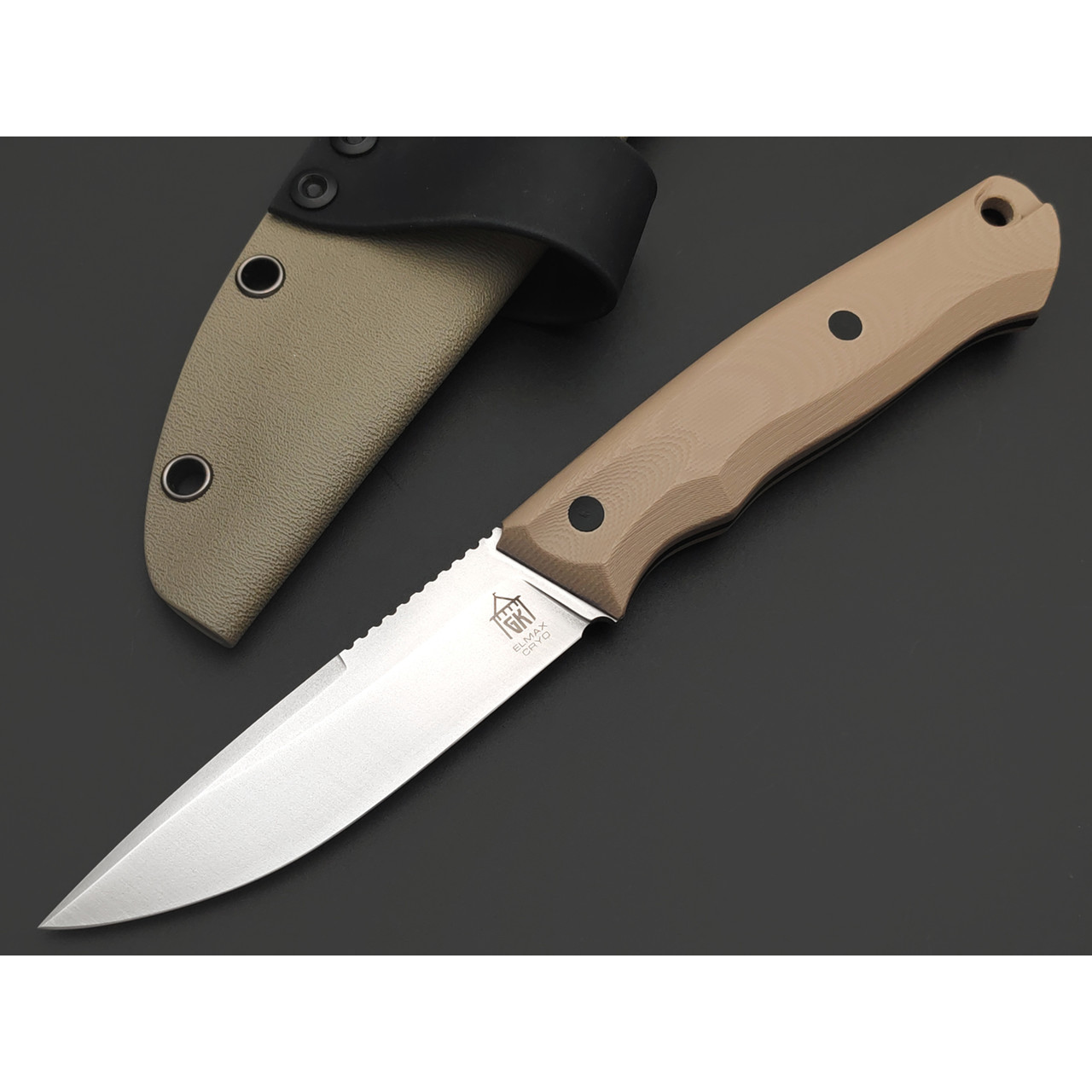 Град Горький нож Коготь сталь Elmax bead blast, рукоять G10 sand & black