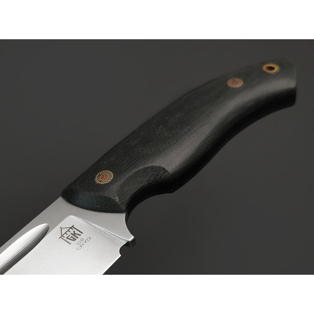 Град Горький нож Райбек №1 сталь D2 bead blast, рукоять Micarta grey canvas, G10 black, мозаичные пины