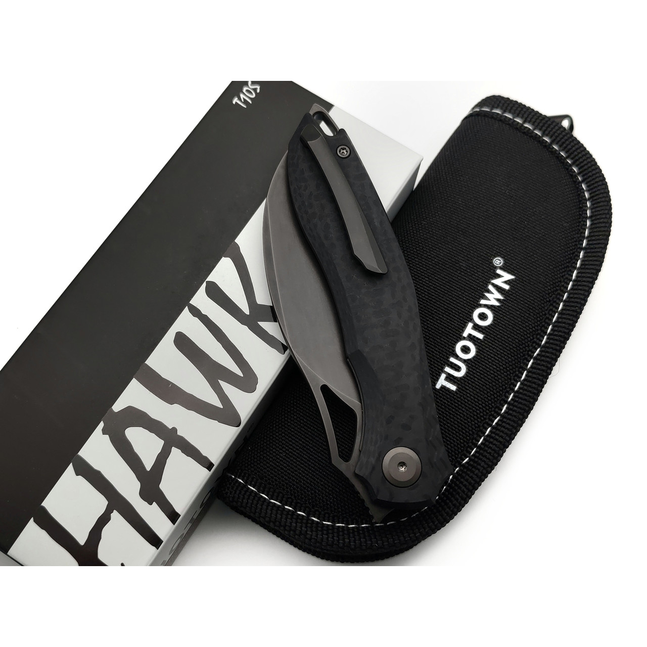TuoTown складной нож Hawk сталь T10S black PVD, рукоять Carbon G10