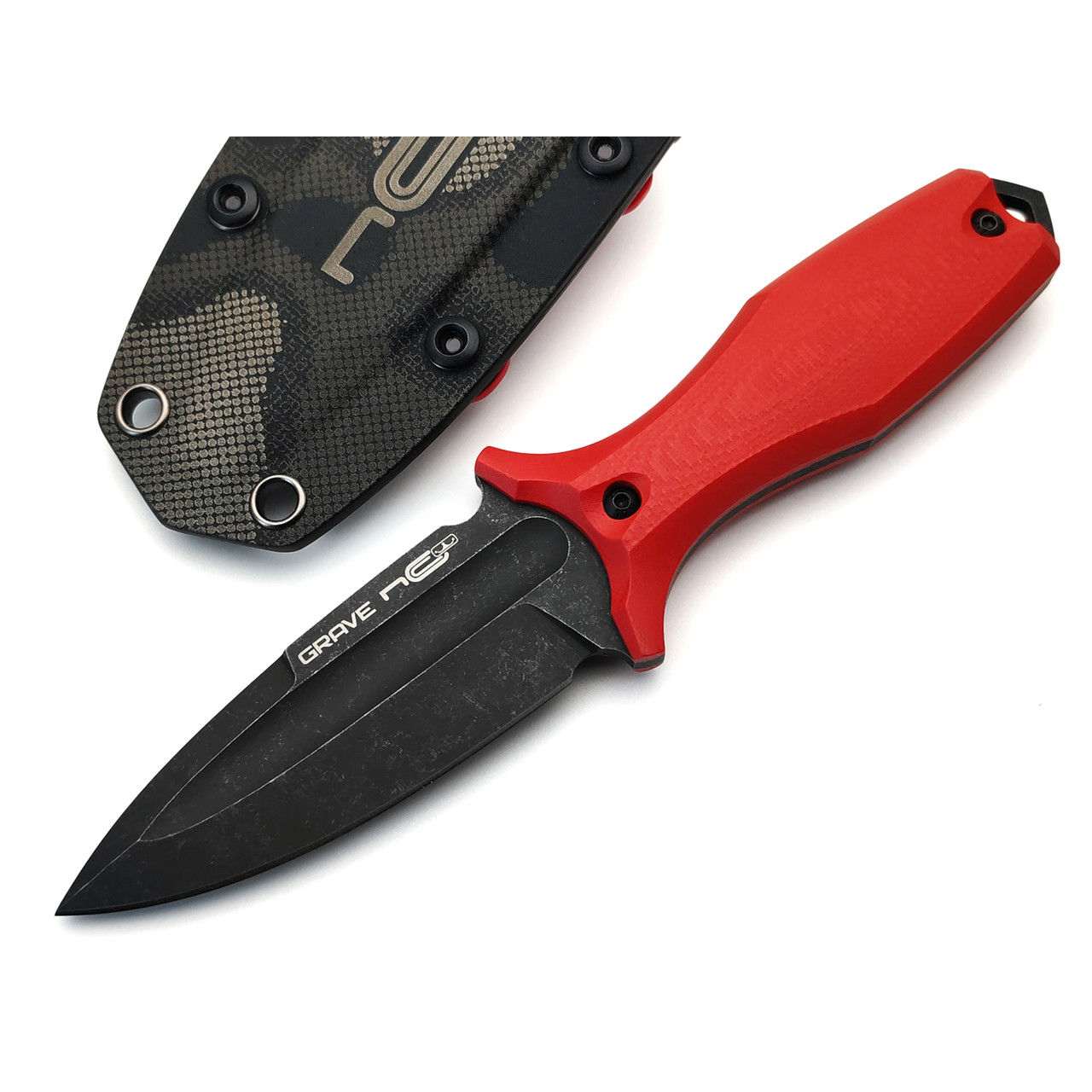 N.C.Custom нож Grave сталь Aus-10 блэквош, рукоять G10 red