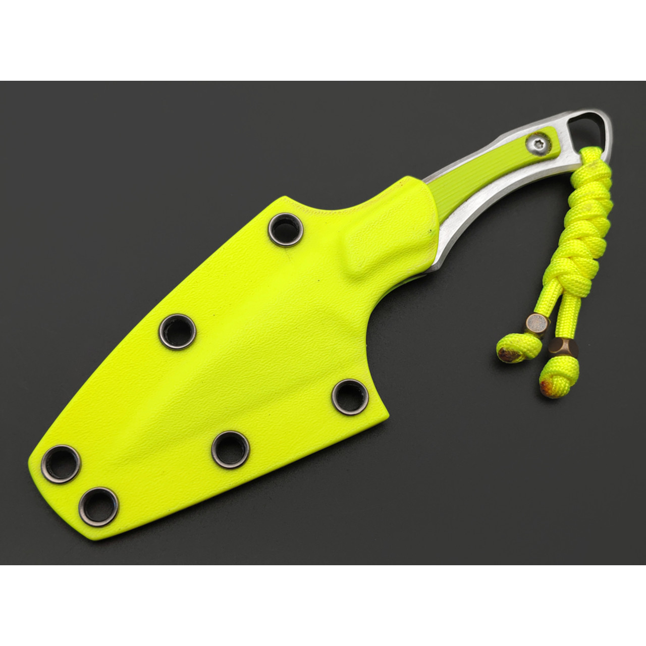 Knife Tech нож Гелион сталь K340 satin, рукоять сталь, G10 neon yellow, kydex neon yellow
