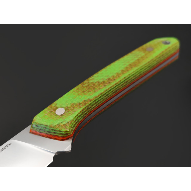 Кметь нож КМ-079 Ехидна сталь M390 bead blast, рукоять Micarta jute neon green & orange